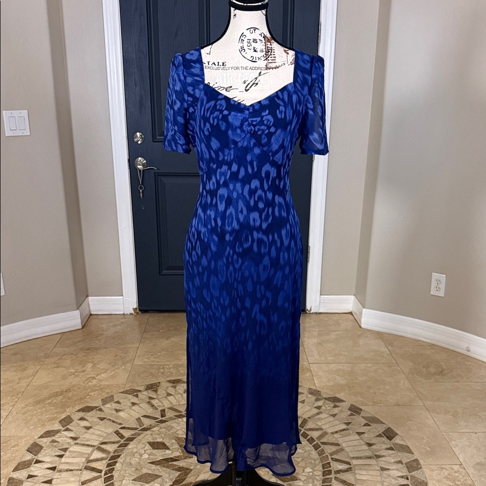 DKNY Elegant Blue Leopard Print Dress 2